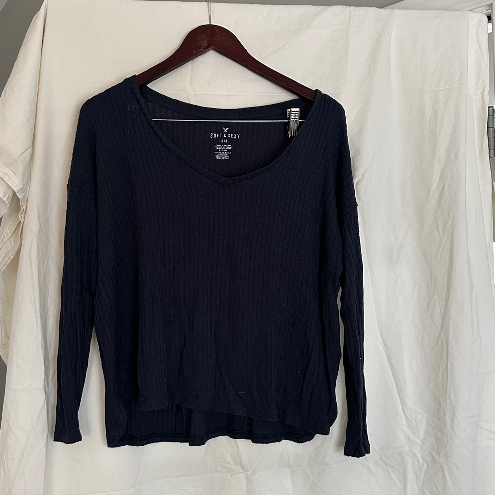 American Eagle Outfitters Soft & Sexy Dark Blue Long Sleeve Top